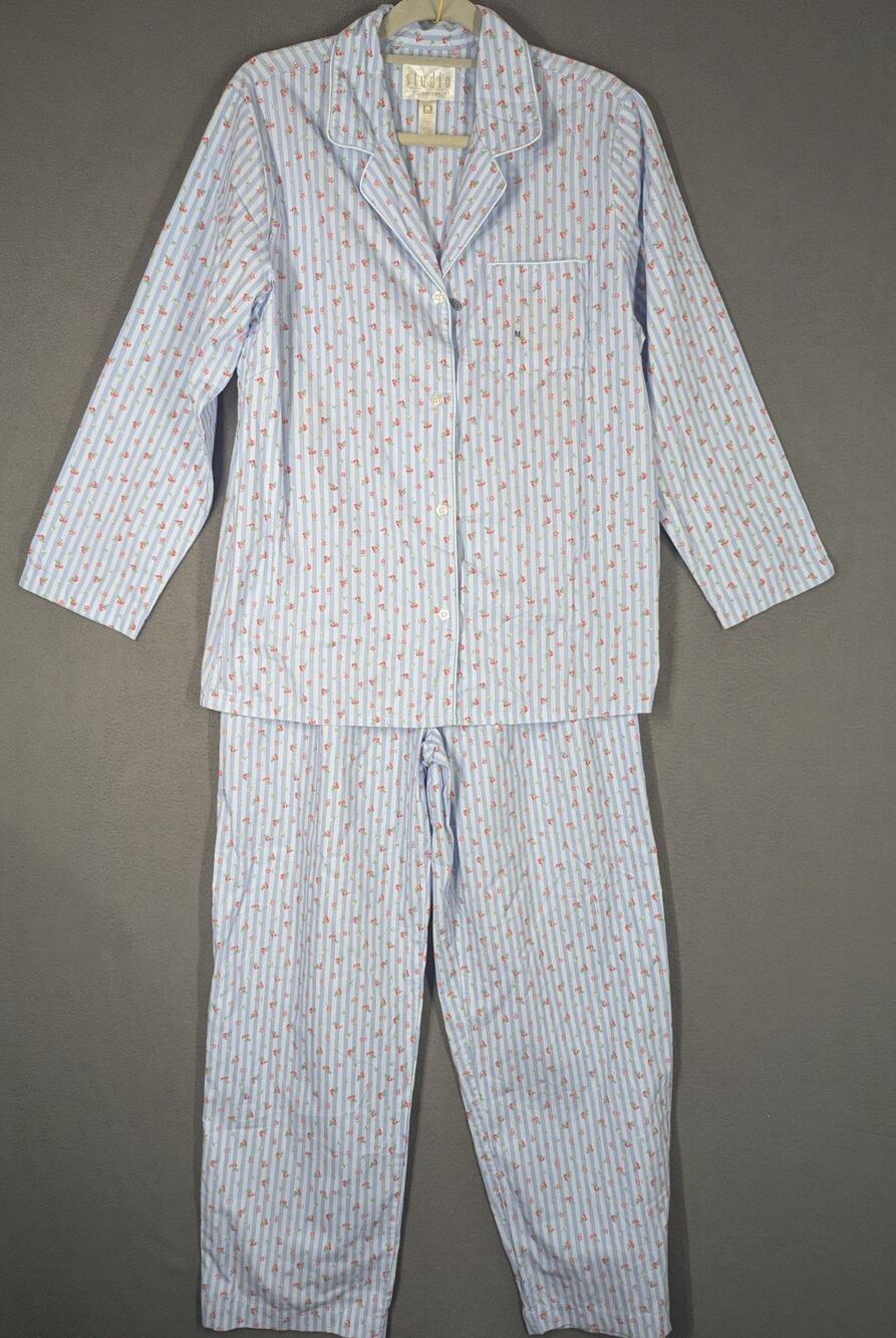 Vintage Erika Taylor Studio Pajama Set Medium Blue Floral NWT NOS